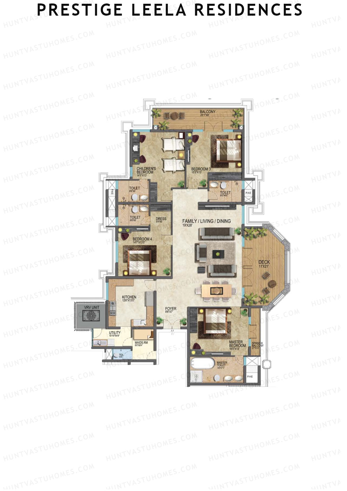 Prestige Leela Residences Block A Unit 1 (Type F) Floor Plan