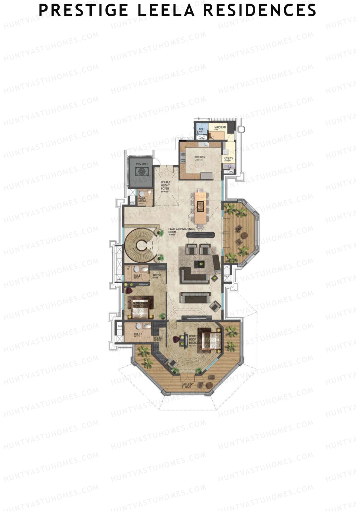 Prestige Leela Residences Block A Unit 2 (Type J10) Floor Plan