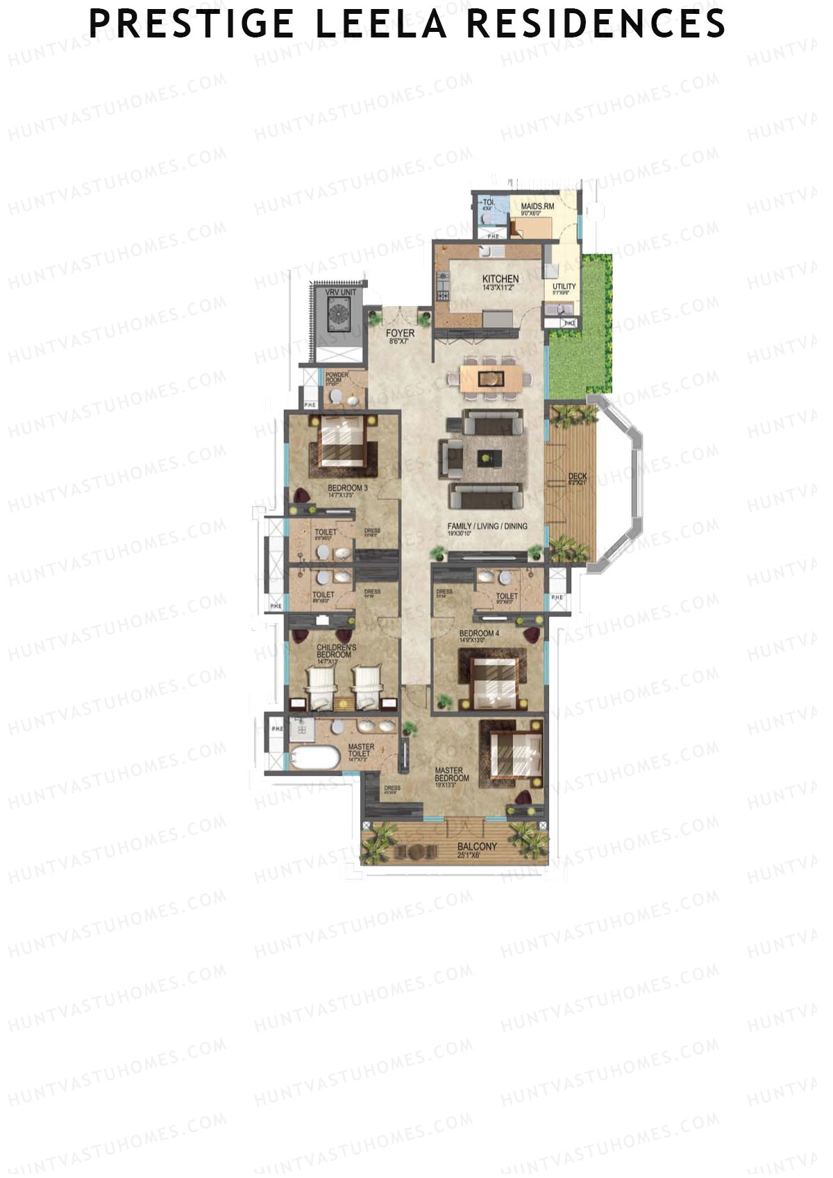 Prestige Leela Residences Block A Unit 2 (Type J1) Floor Plan