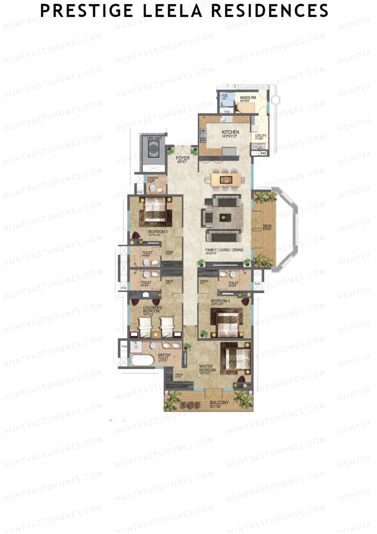 Prestige Leela Residences Block A Unit 2 (Type J2) Floor Plan