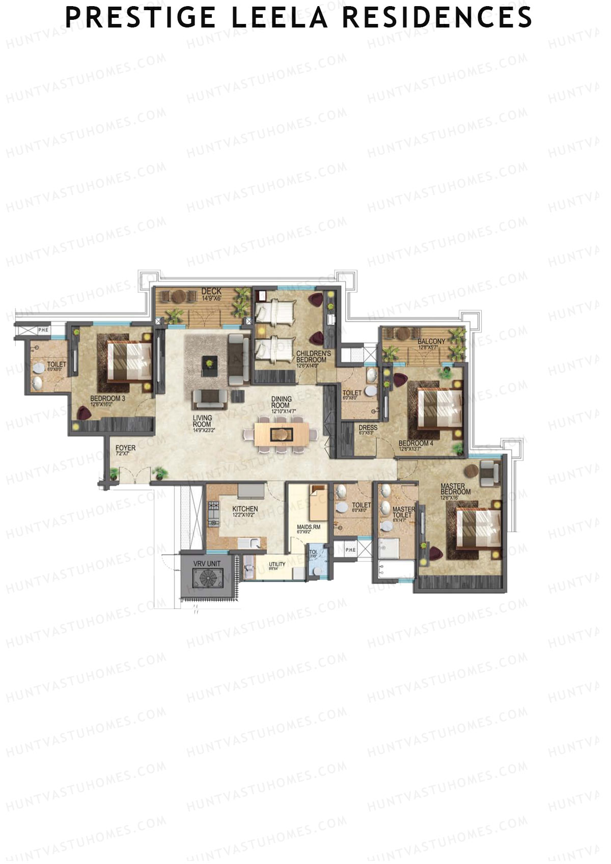 Prestige Leela Residences Block A Unit 3 (Type E) Floor Plan