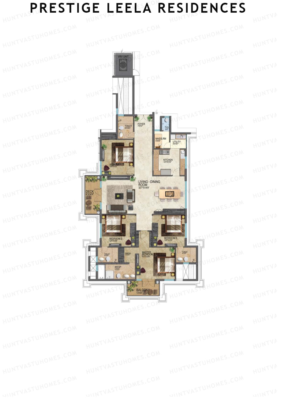 Prestige Leela Residences Block A Unit 5 (Type D) Floor Plan
