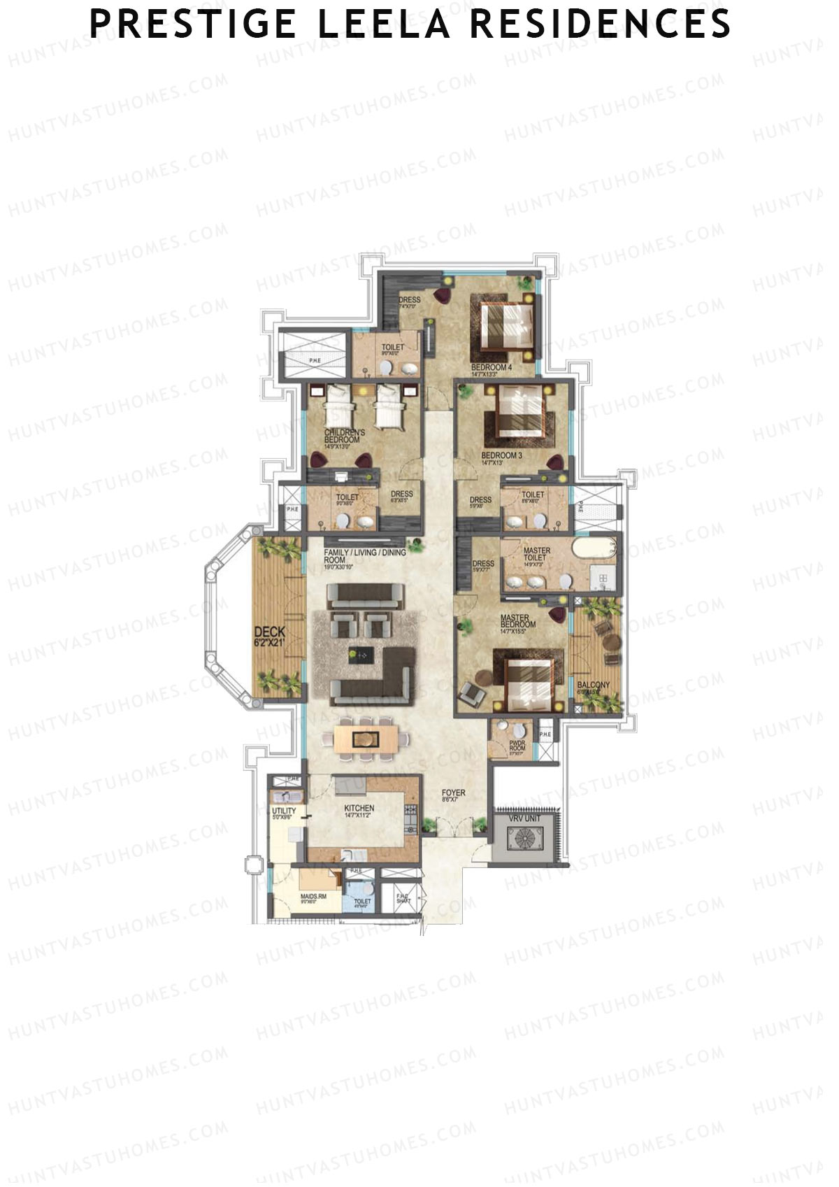 Prestige Leela Residences Block A Unit 8 (Type H2) Floor Plan