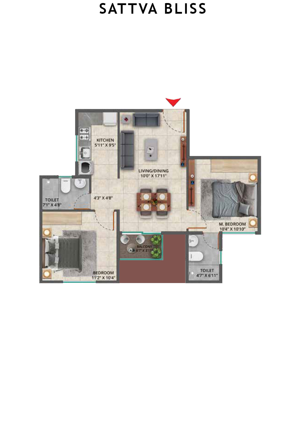 Sattva Bliss Wing B Unit 101 (Type 1) Floor Plan