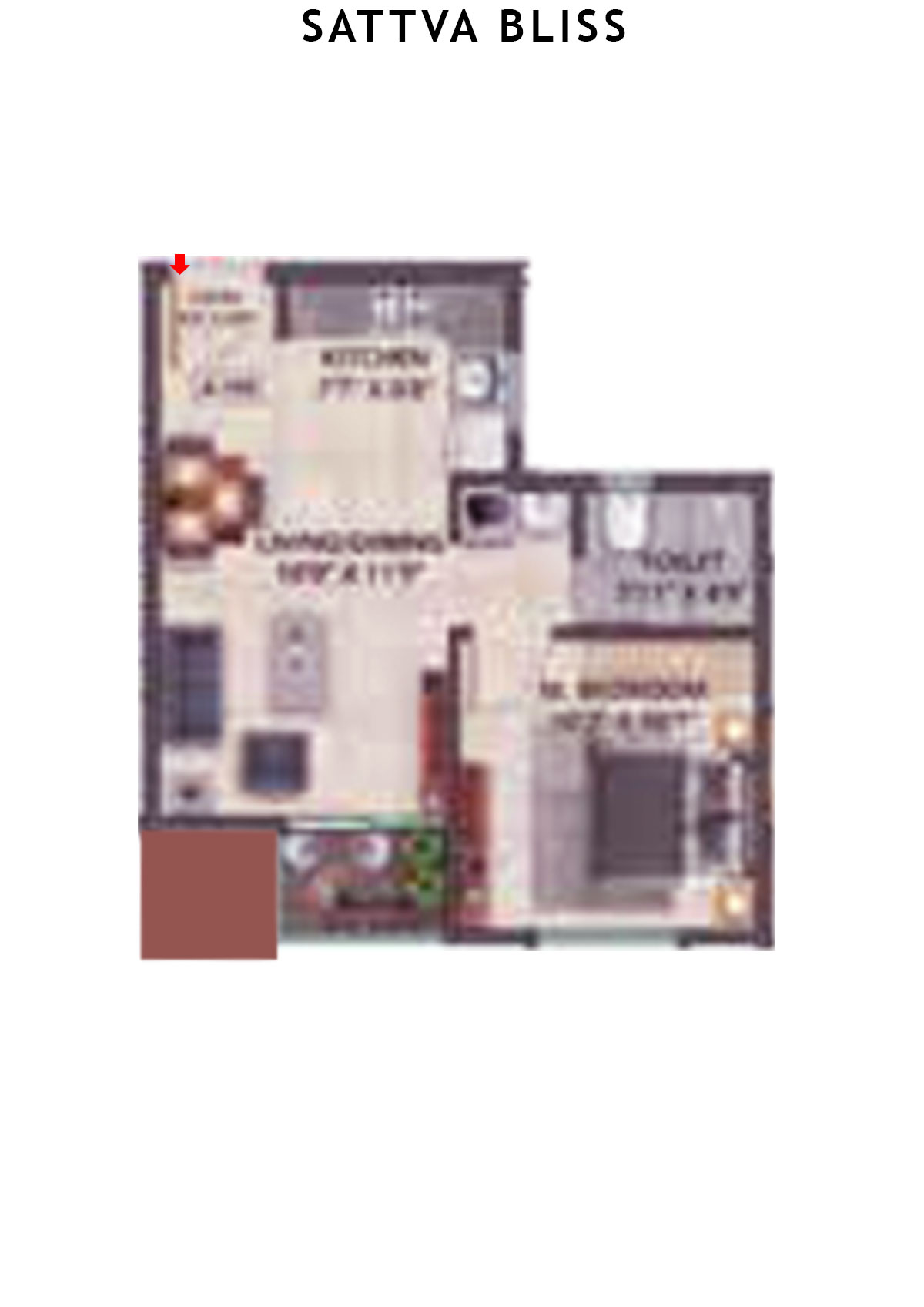 Sattva Bliss Wing B Unit 104 (Type 1) Floor Plan