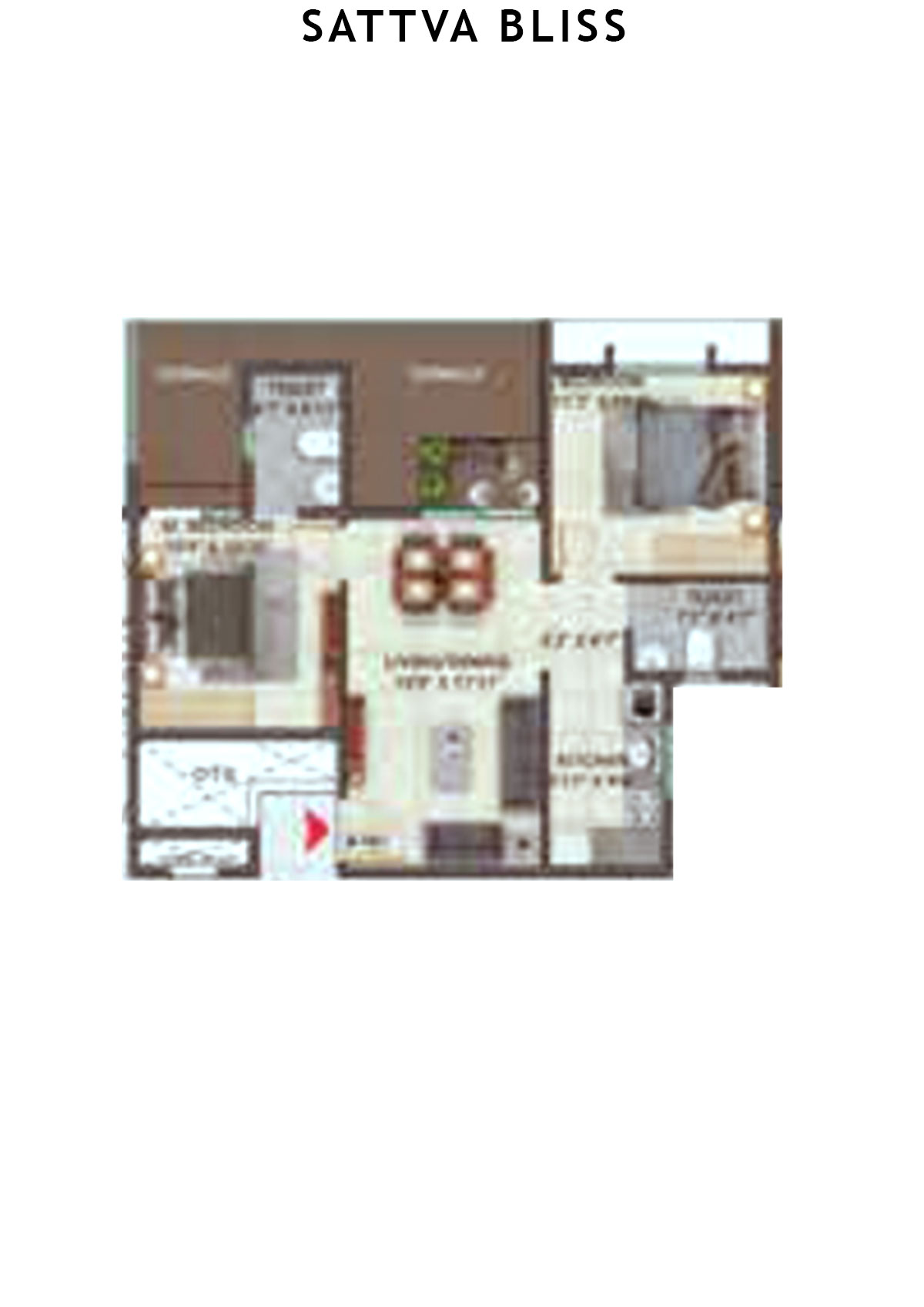Sattva Bliss Wing B Unit 111 (Type 1) Floor Plan