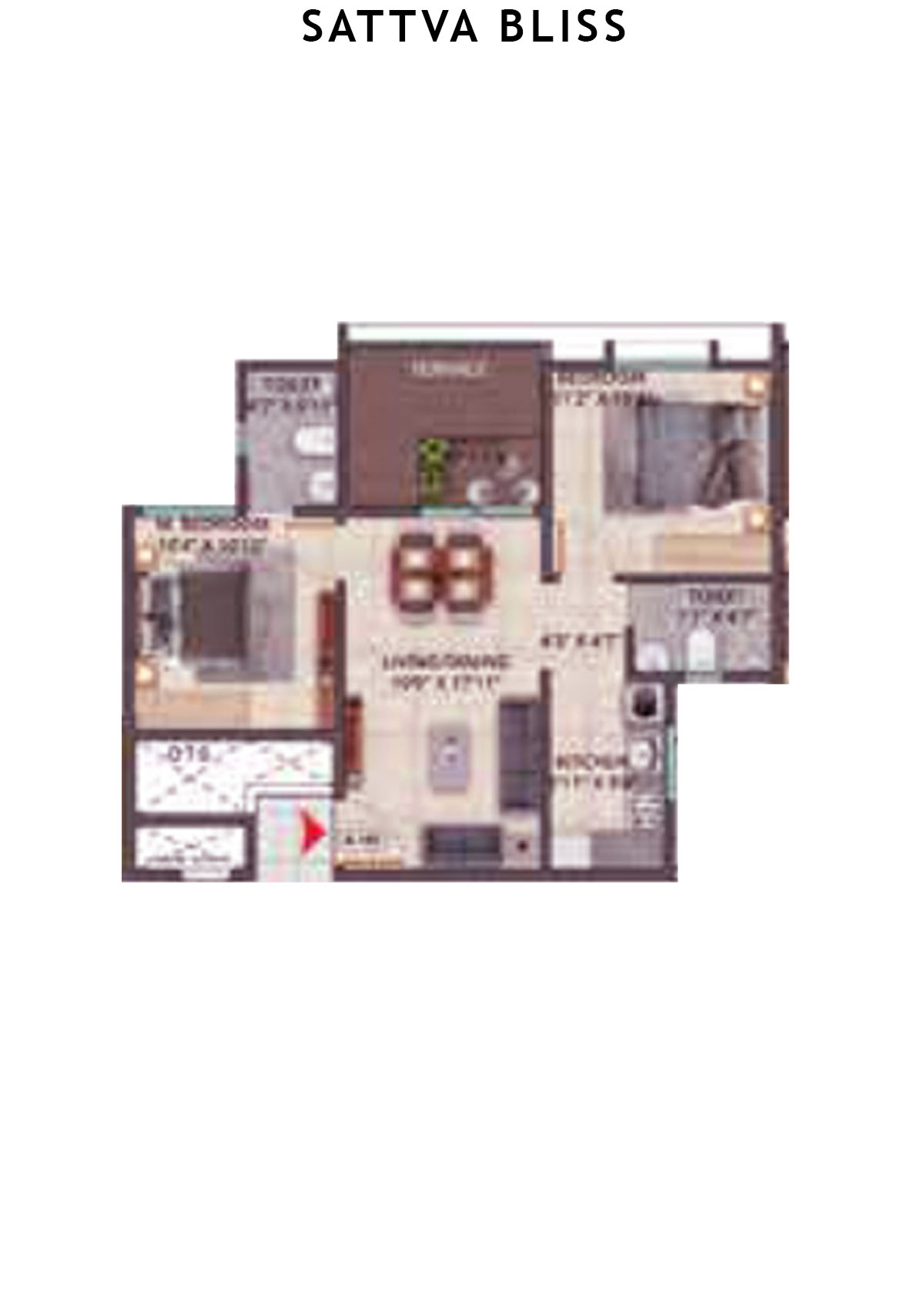 Sattva Bliss Wing C Unit 101 (Type 1) Floor Plan