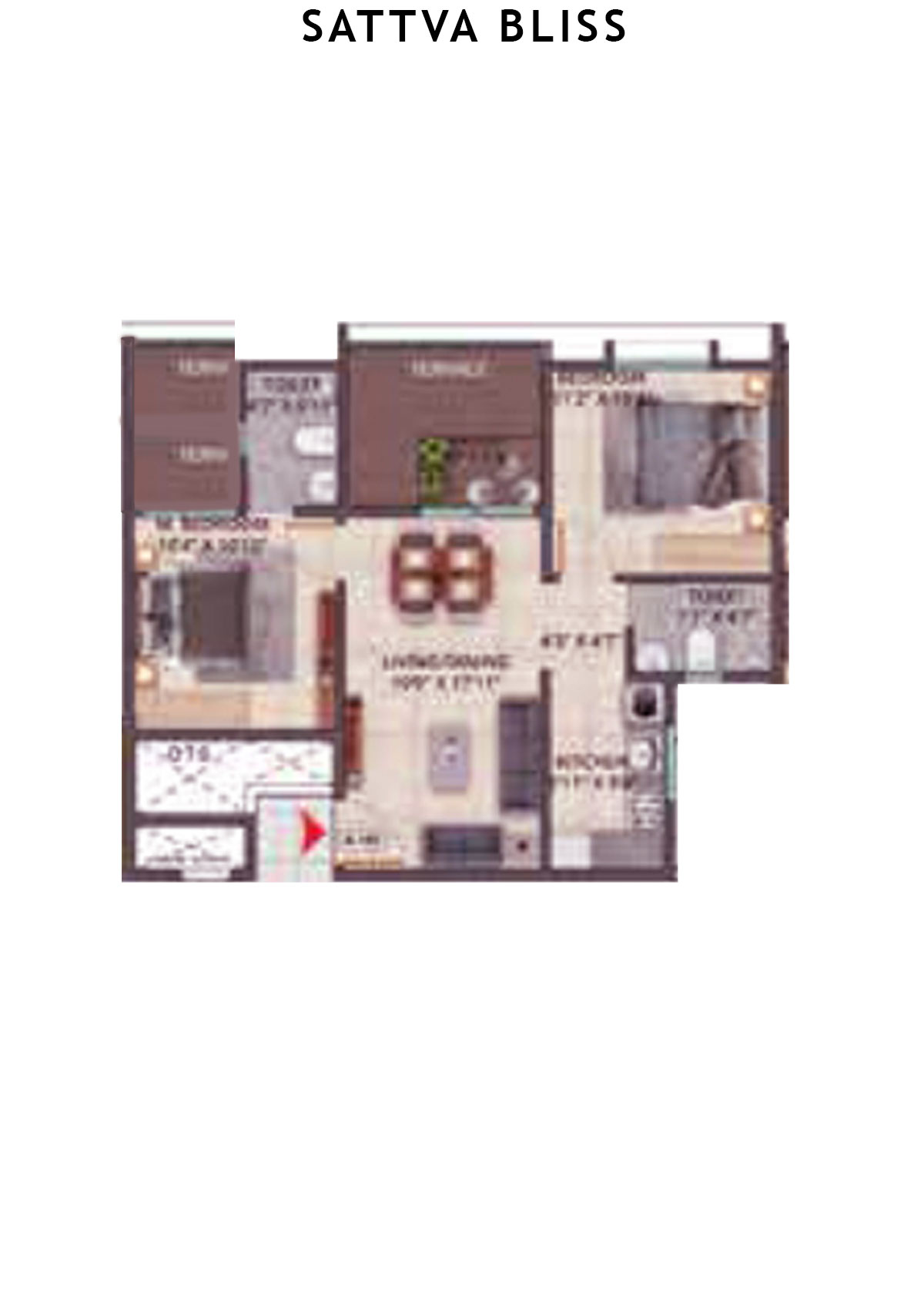 Sattva Bliss Wing C Unit 103 (Type 1) Floor Plan