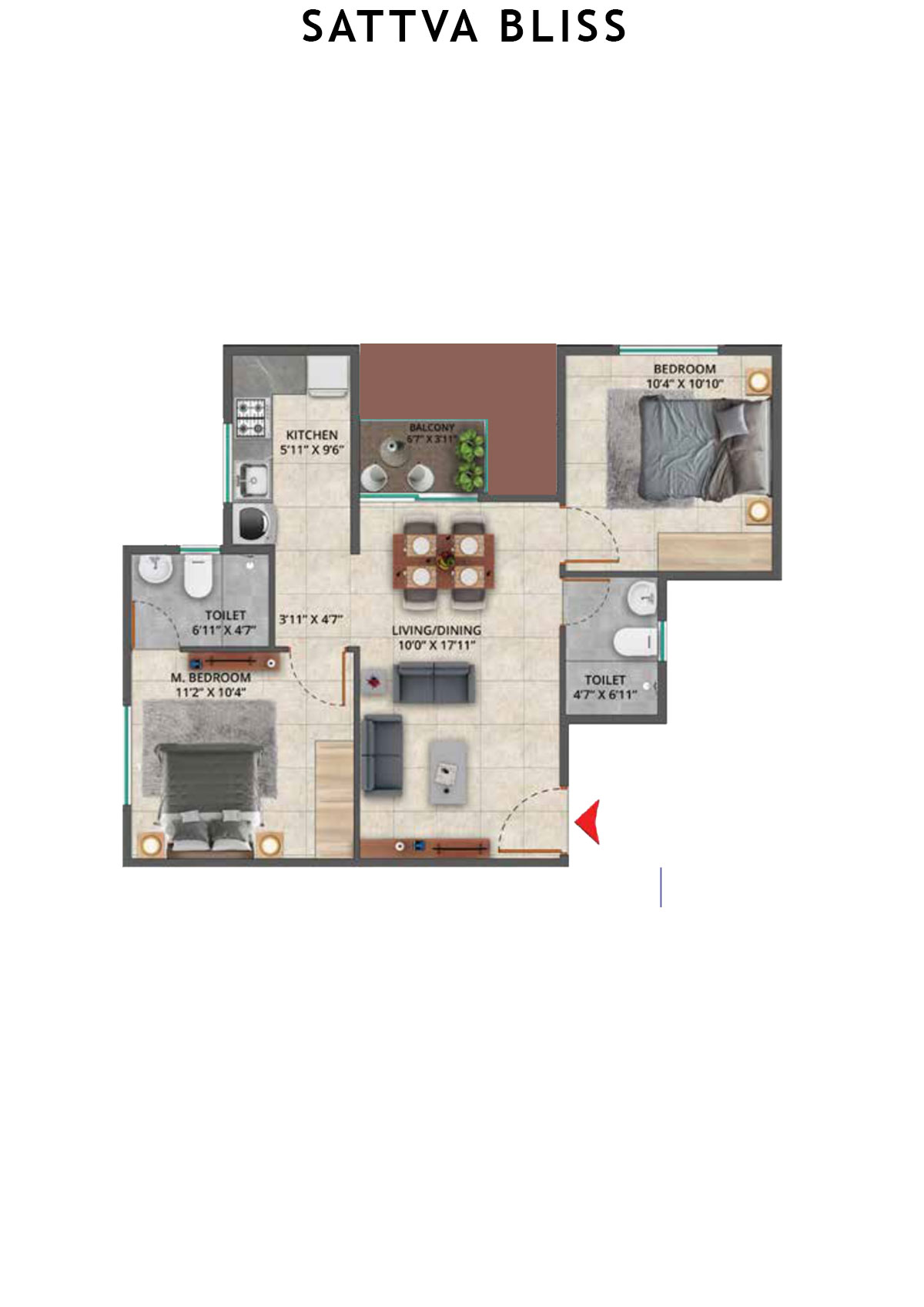 Sattva Bliss Wing C Unit 110 (Type 4) Floor Plan