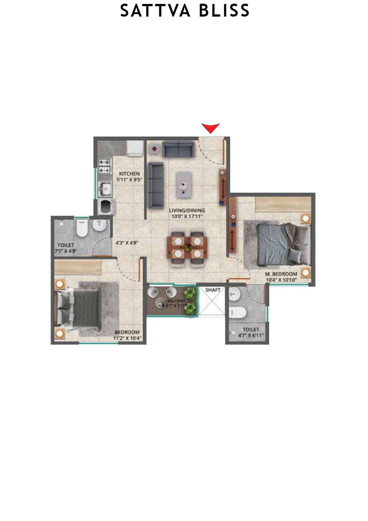 Sattva Bliss Wing C Unit 207 (Type 2) Floor Plan