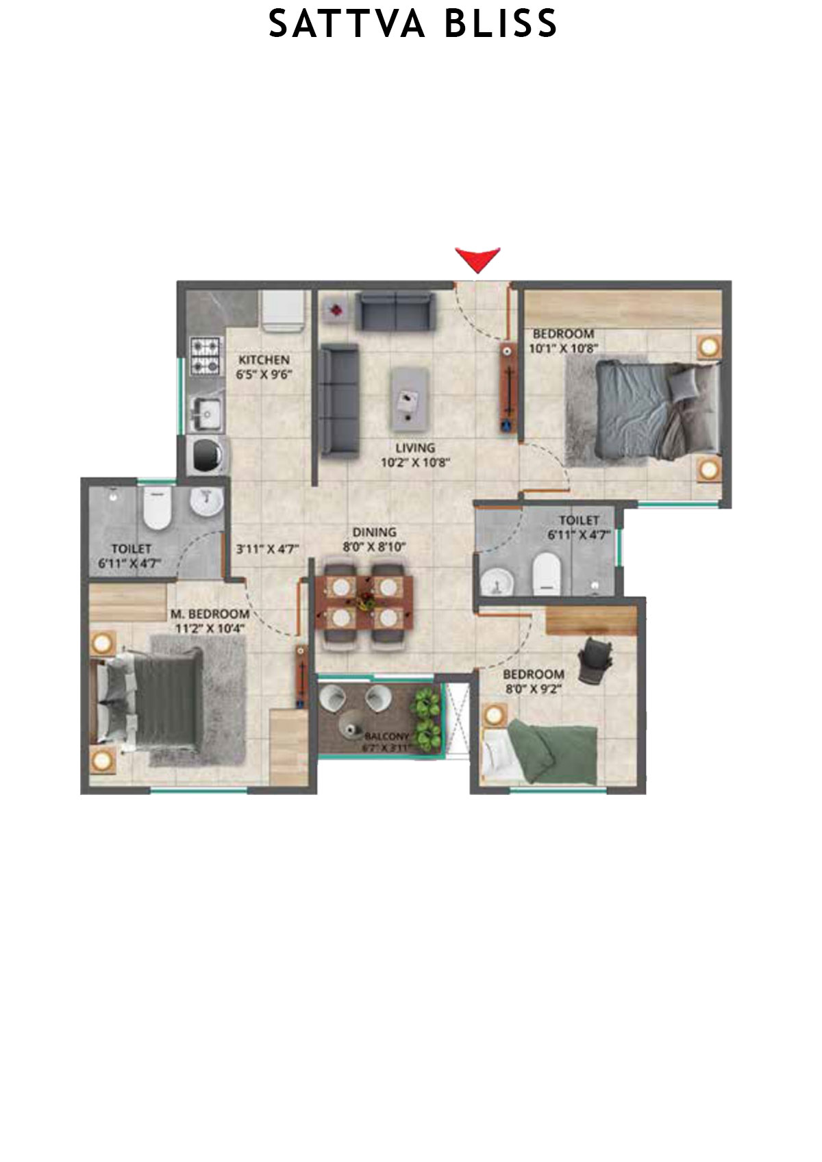 Sattva Bliss Wing C Unit 209 (Type 1) Floor Plan