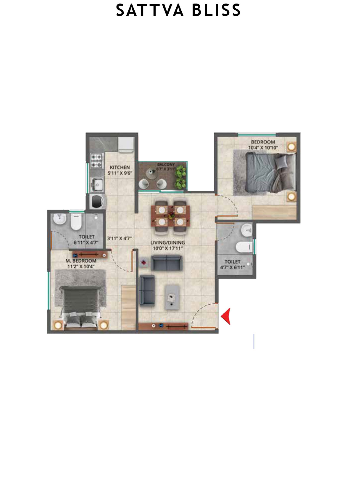 Sattva Bliss Wing C Unit 210 (Type 4) Floor Plan