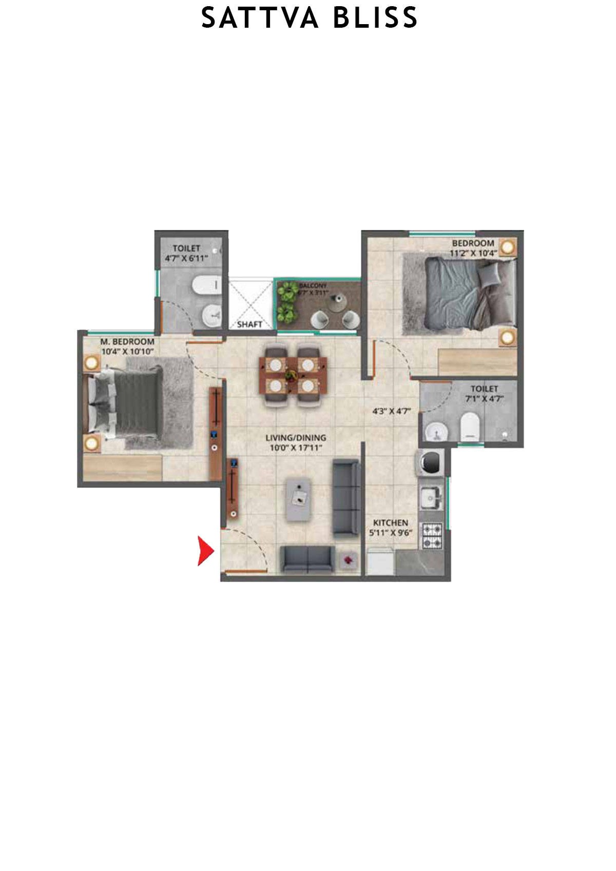 Sattva Bliss Wing C Unit 302 (Type 1) Floor Plan