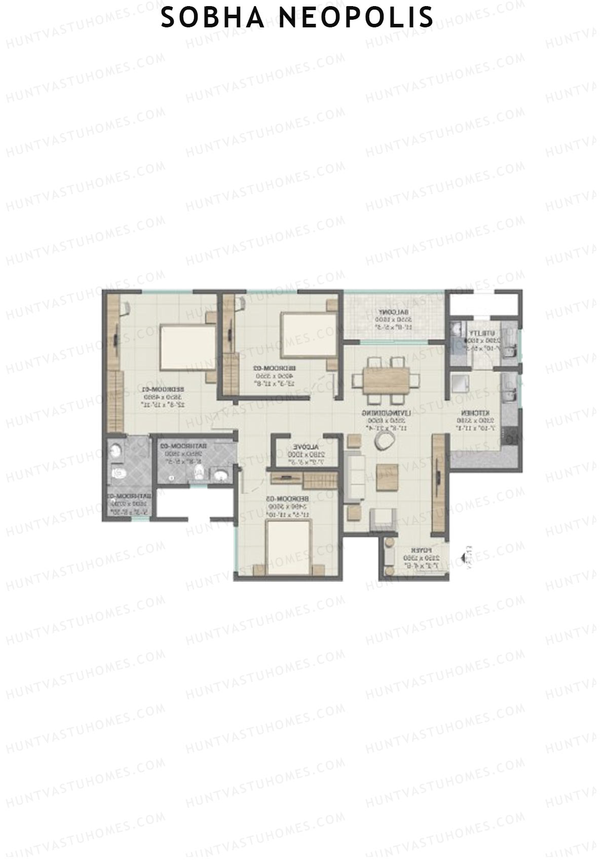 Sobha Neopolis Wing 11 Unit 1 (Type P) Floor Plan