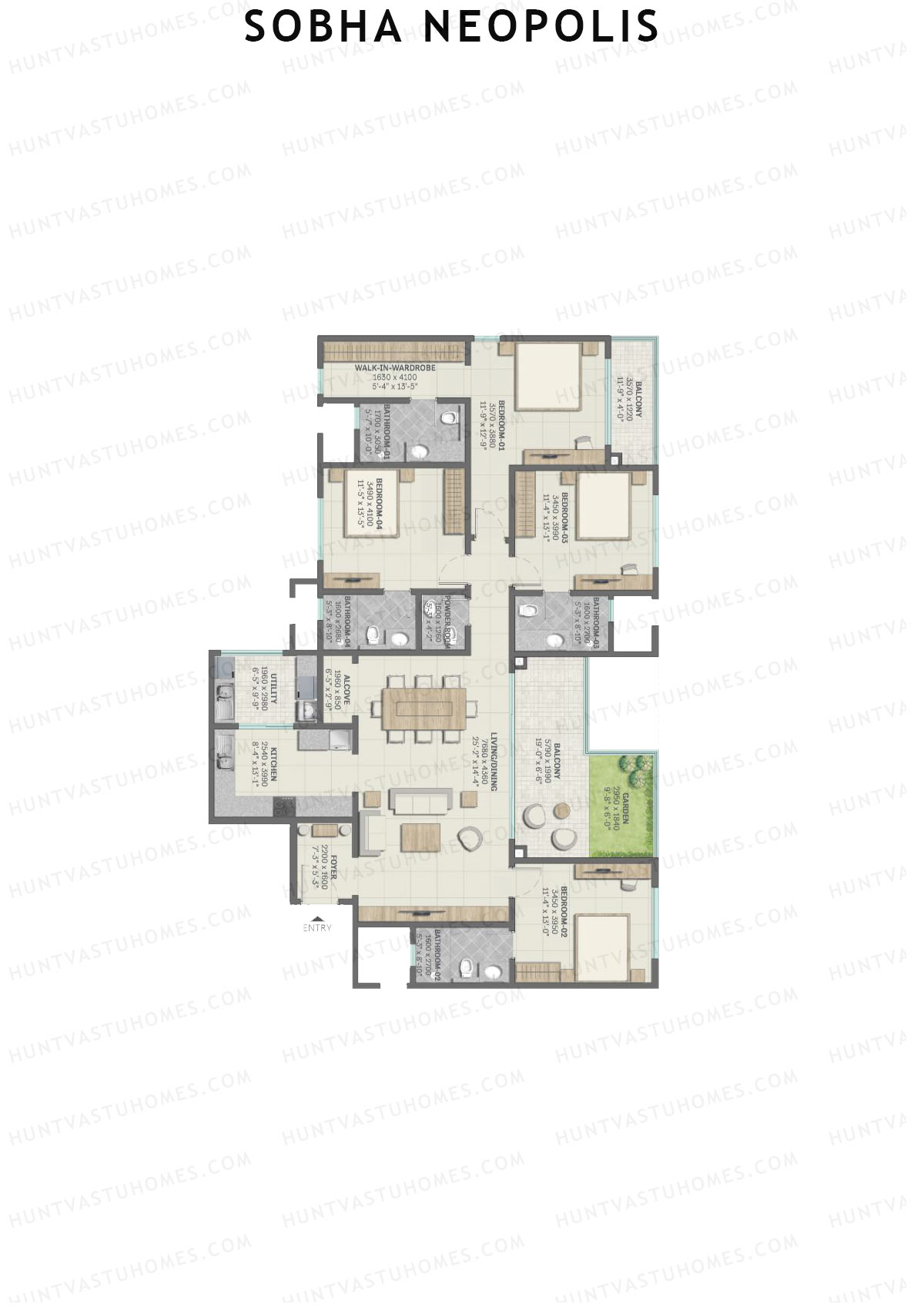 Sobha Neopolis Wing 11 Unit 3 (Type A) Floor Plan
