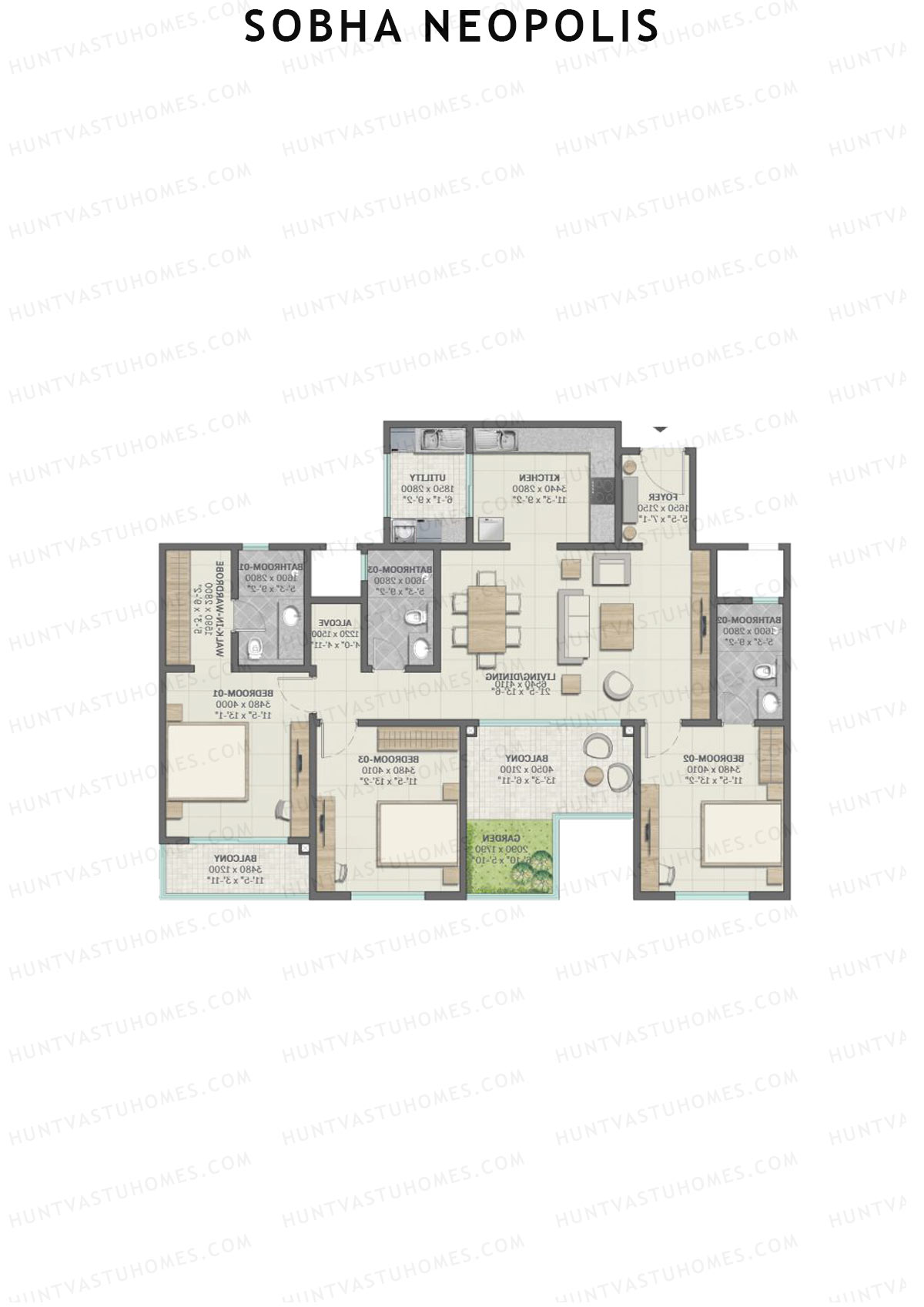 Sobha Neopolis Wing 11 Unit 6 (Type F) Floor Plan