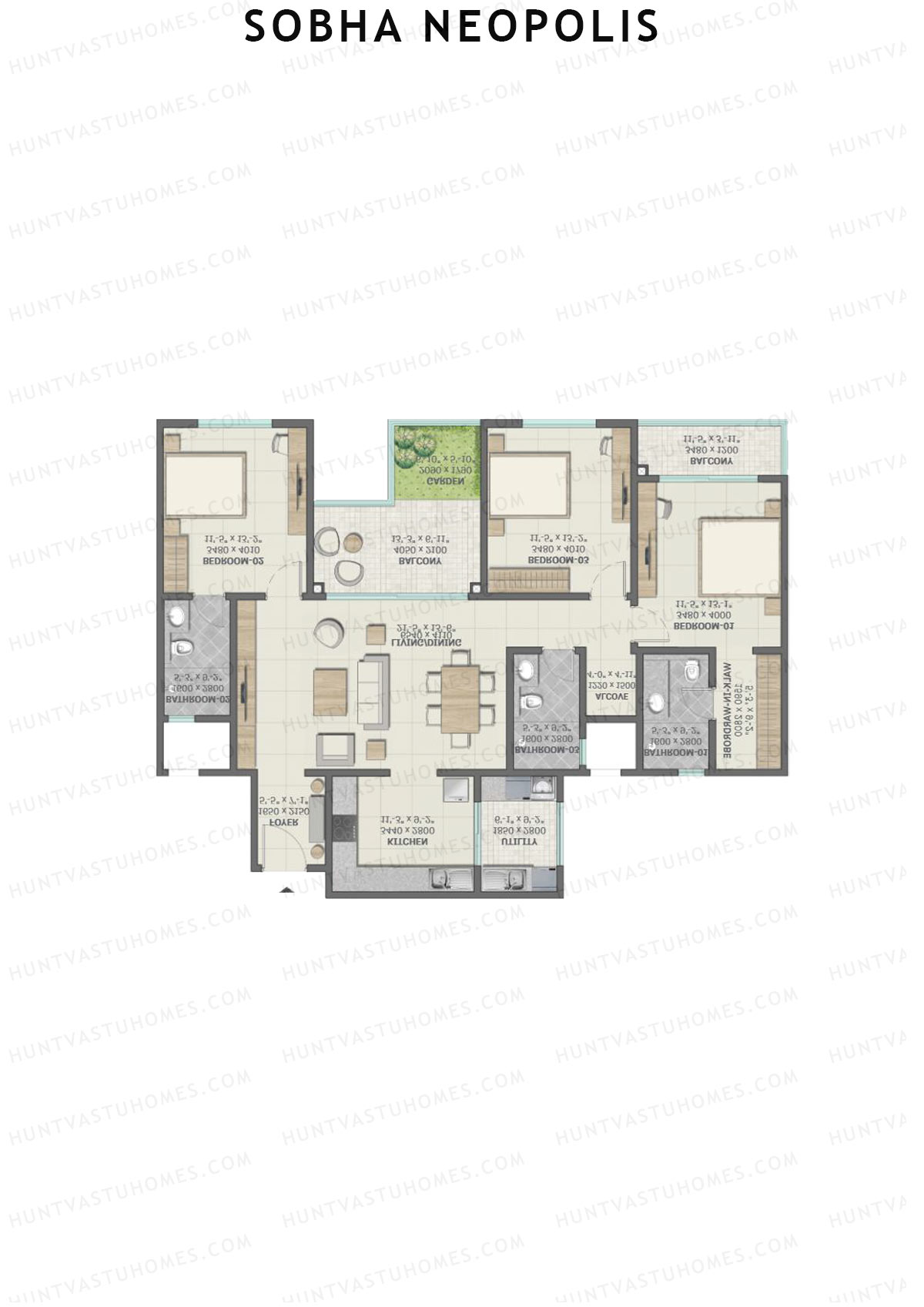Sobha Neopolis Wing 12 Unit 5 (Type F) Floor Plan