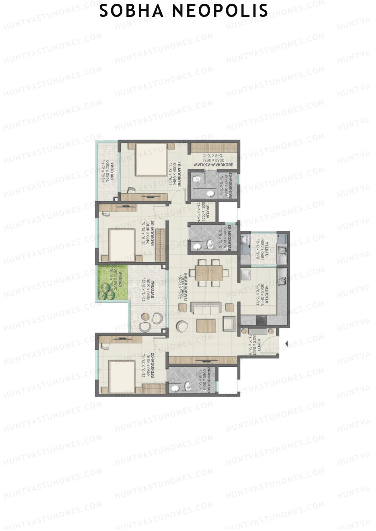 Sobha Neopolis Wing 13 Unit 6 (Type F) Floor Plan