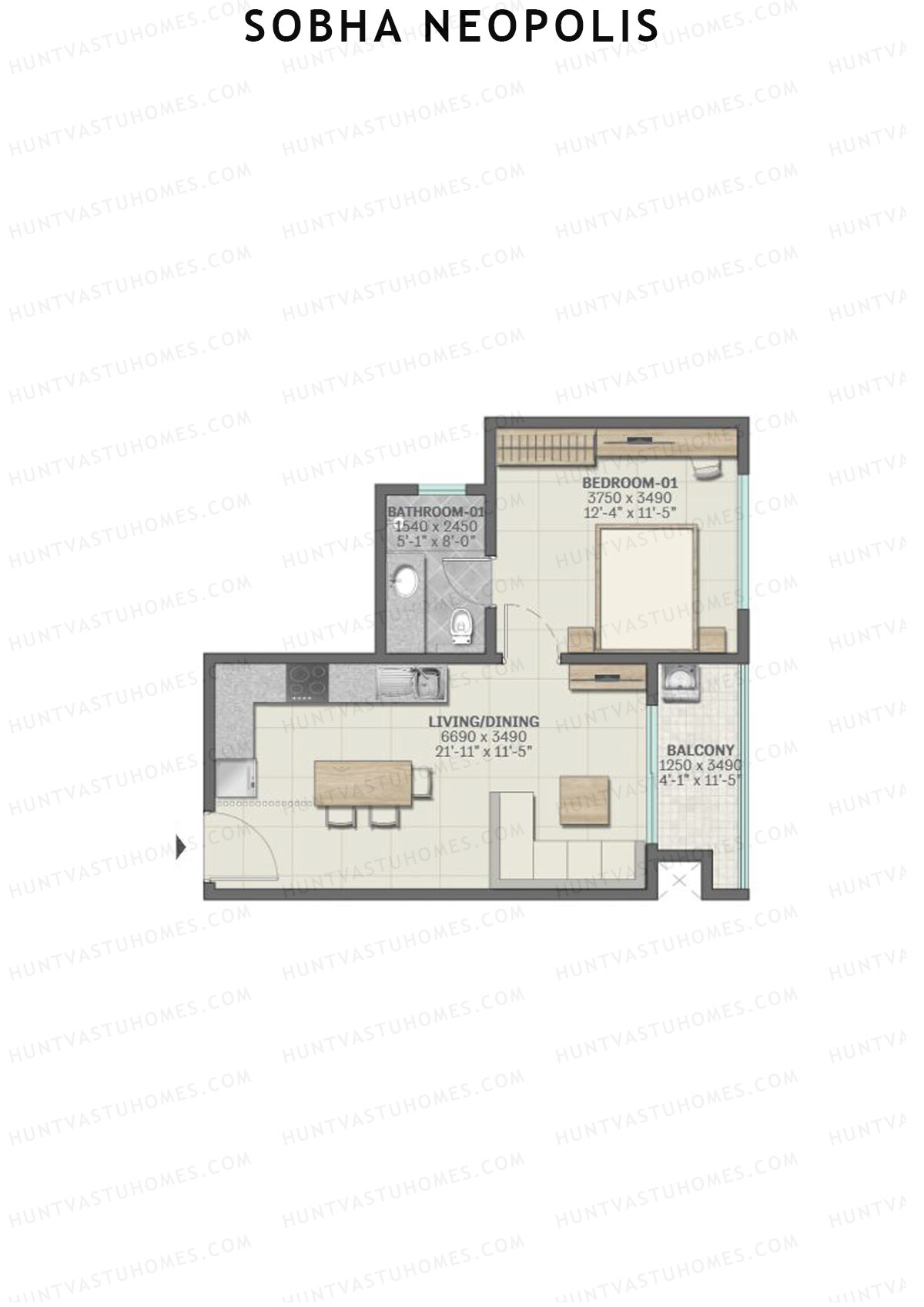Sobha Neopolis Wing 14 Unit 1 (Type R) Floor Plan