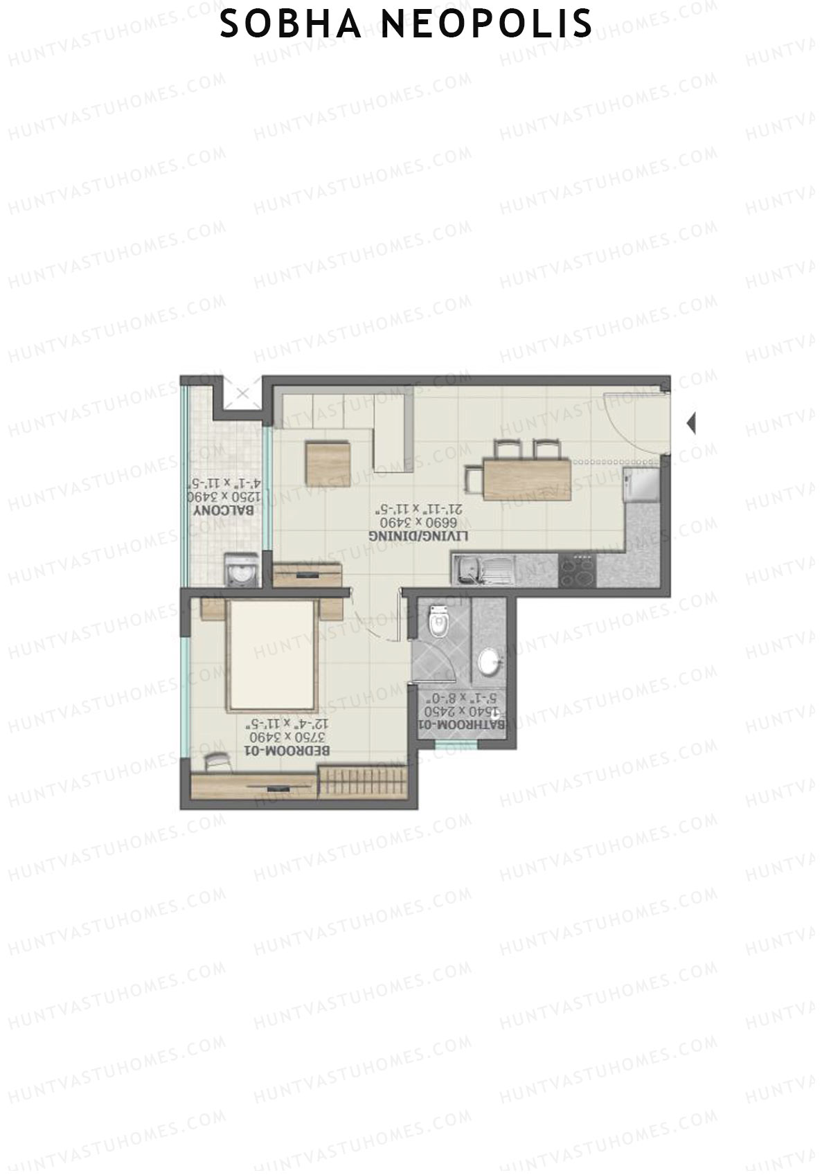 Sobha Neopolis Wing 14 Unit 6 (Type R) Floor Plan