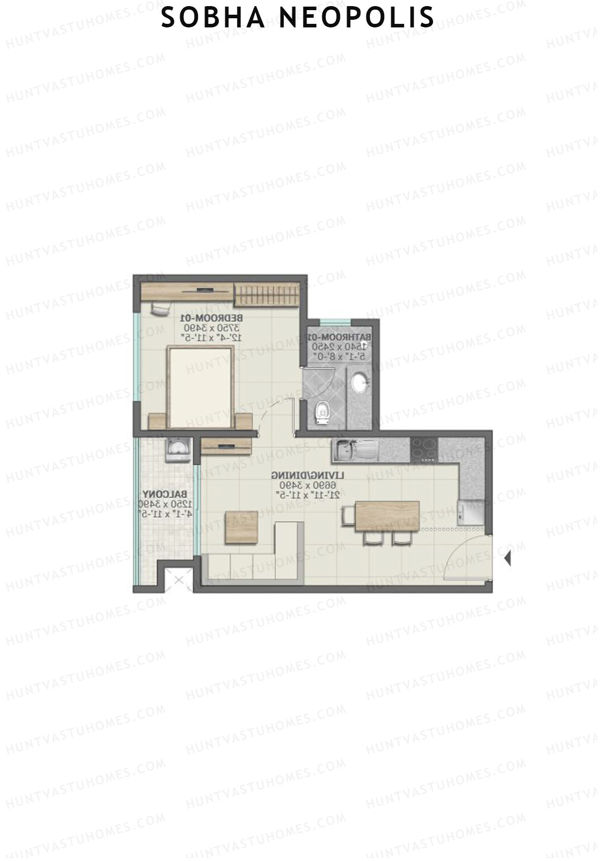 Sobha Neopolis Wing 15 Unit 3 (Type R) Floor Plan