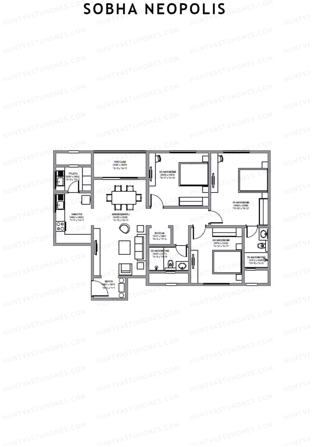 Sobha Neopolis Wing 16 Unit 2 (Type Q1) Floor Plan