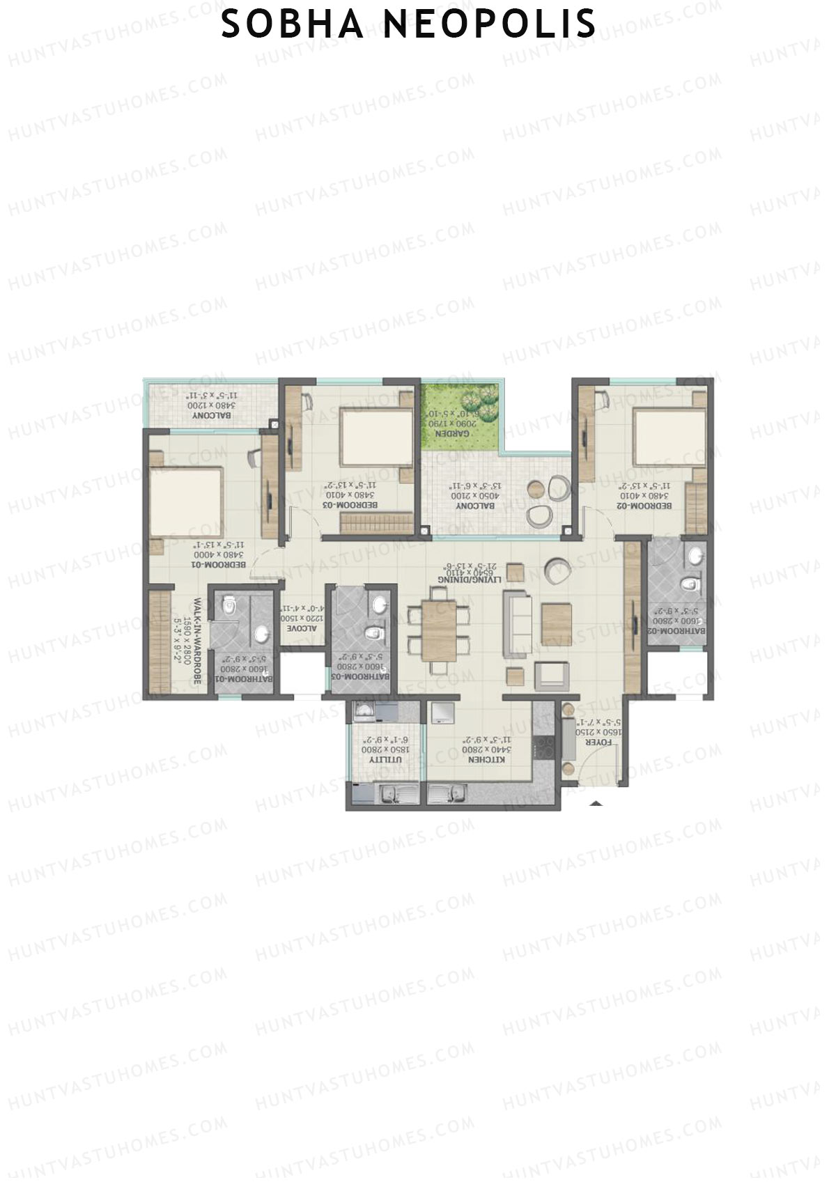 Sobha Neopolis Wing 17 Unit 1 (Type F) Floor Plan