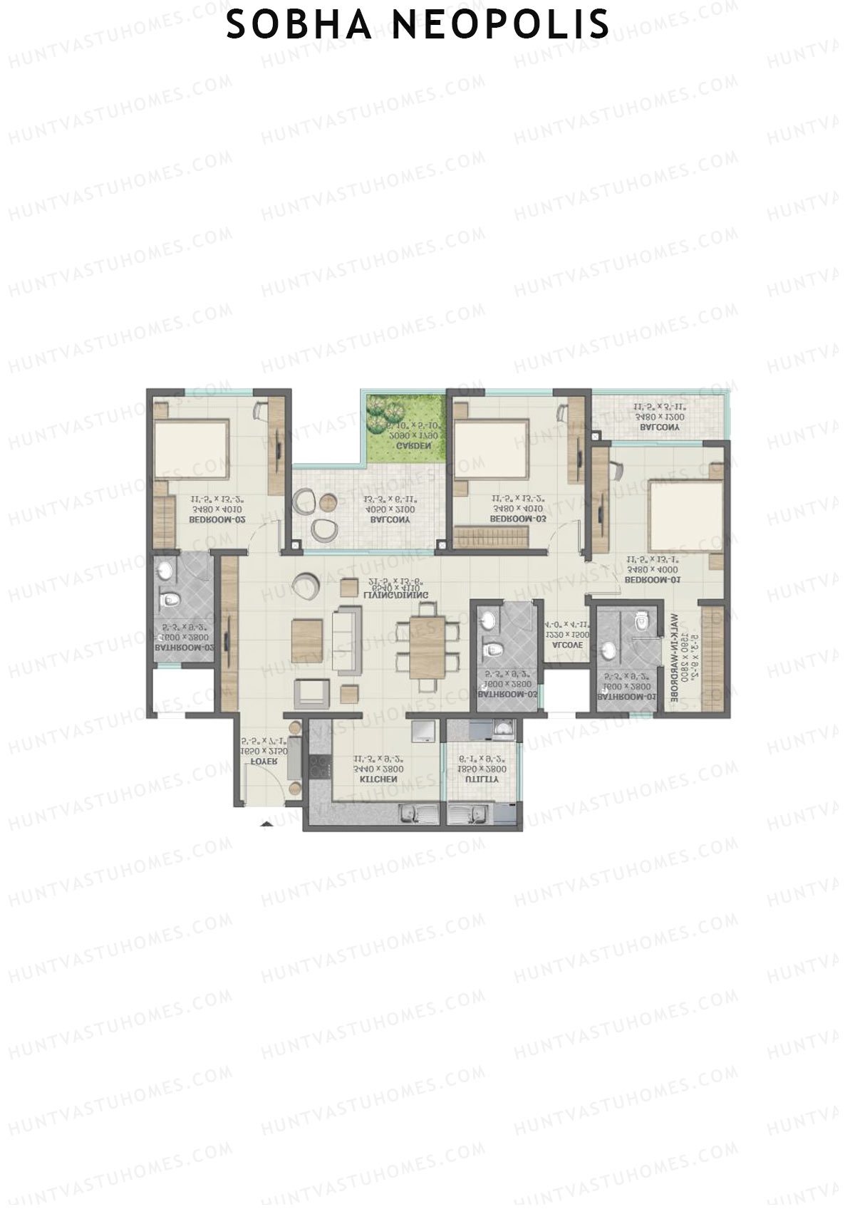 Sobha Neopolis Wing 17 Unit 2 (Type F) Floor Plan