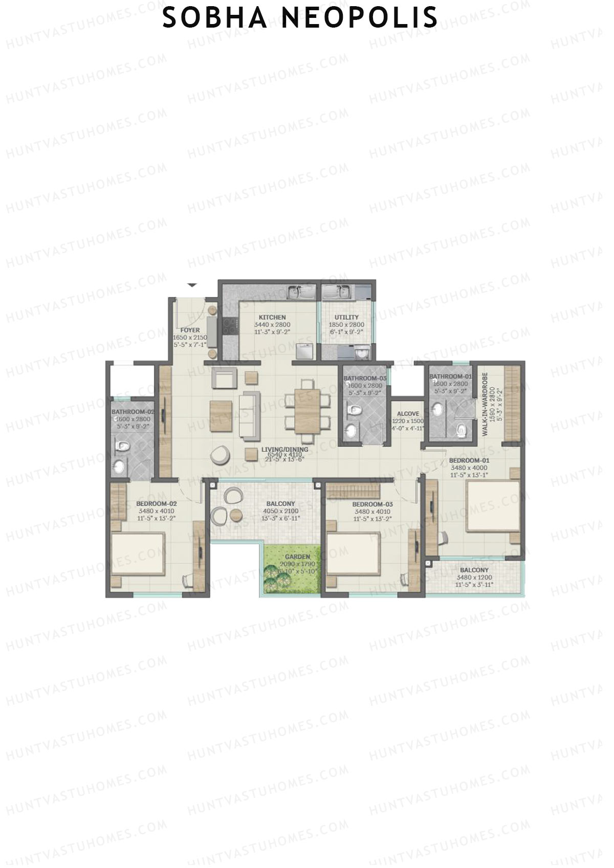 Sobha Neopolis Wing 17 Unit 4 (Type F) Floor Plan