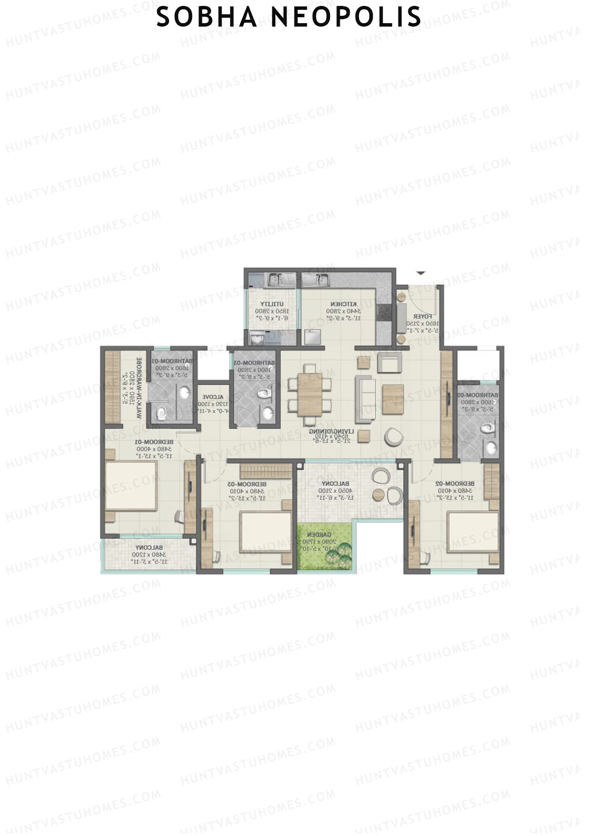 Sobha Neopolis Wing 17 Unit 5 (Type F) Floor Plan