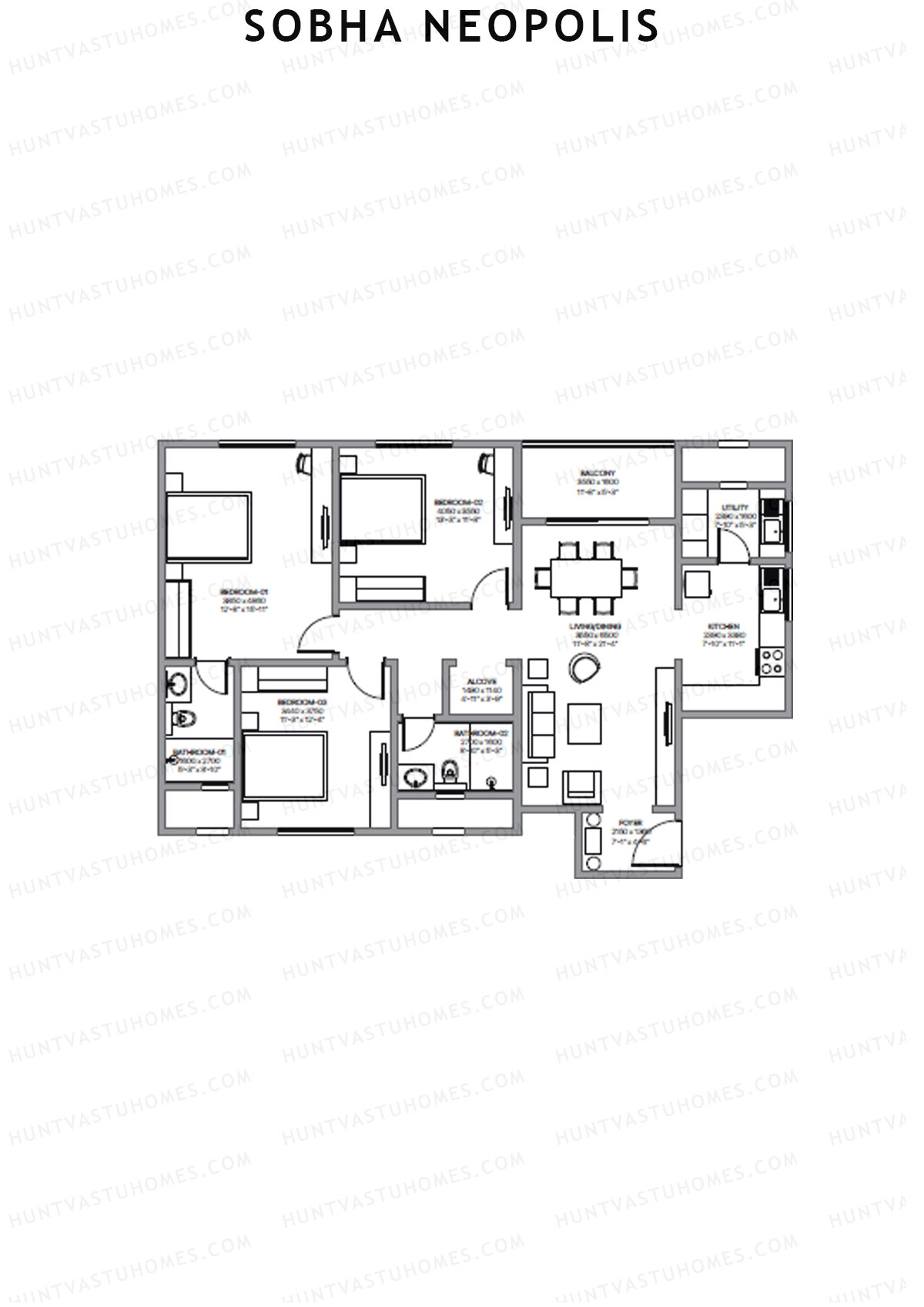Sobha Neopolis Wing 17 Unit 6 (Type Q1) Floor Plan
