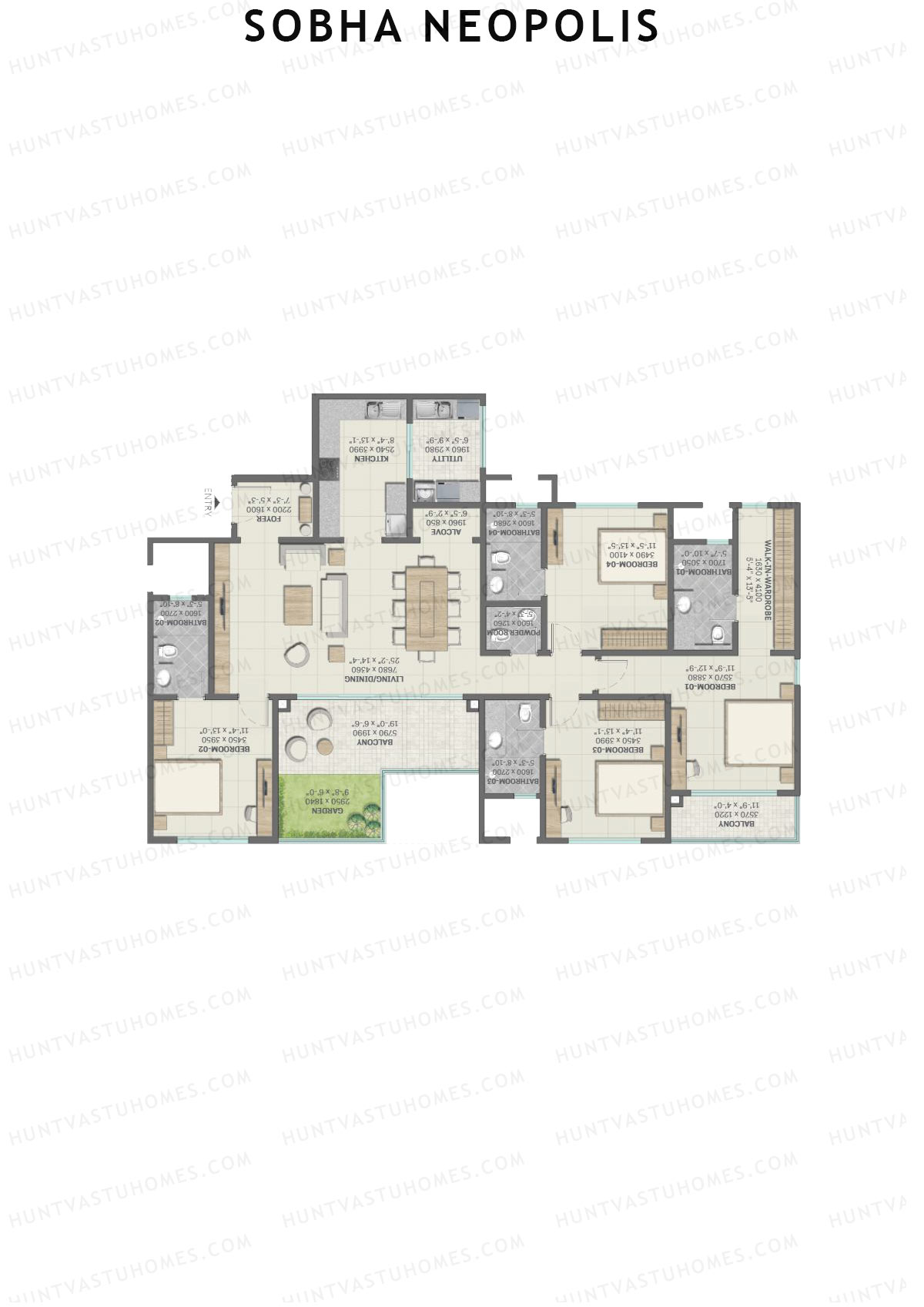 Sobha Neopolis Wing 19 Unit 3 (Type A) Floor Plan