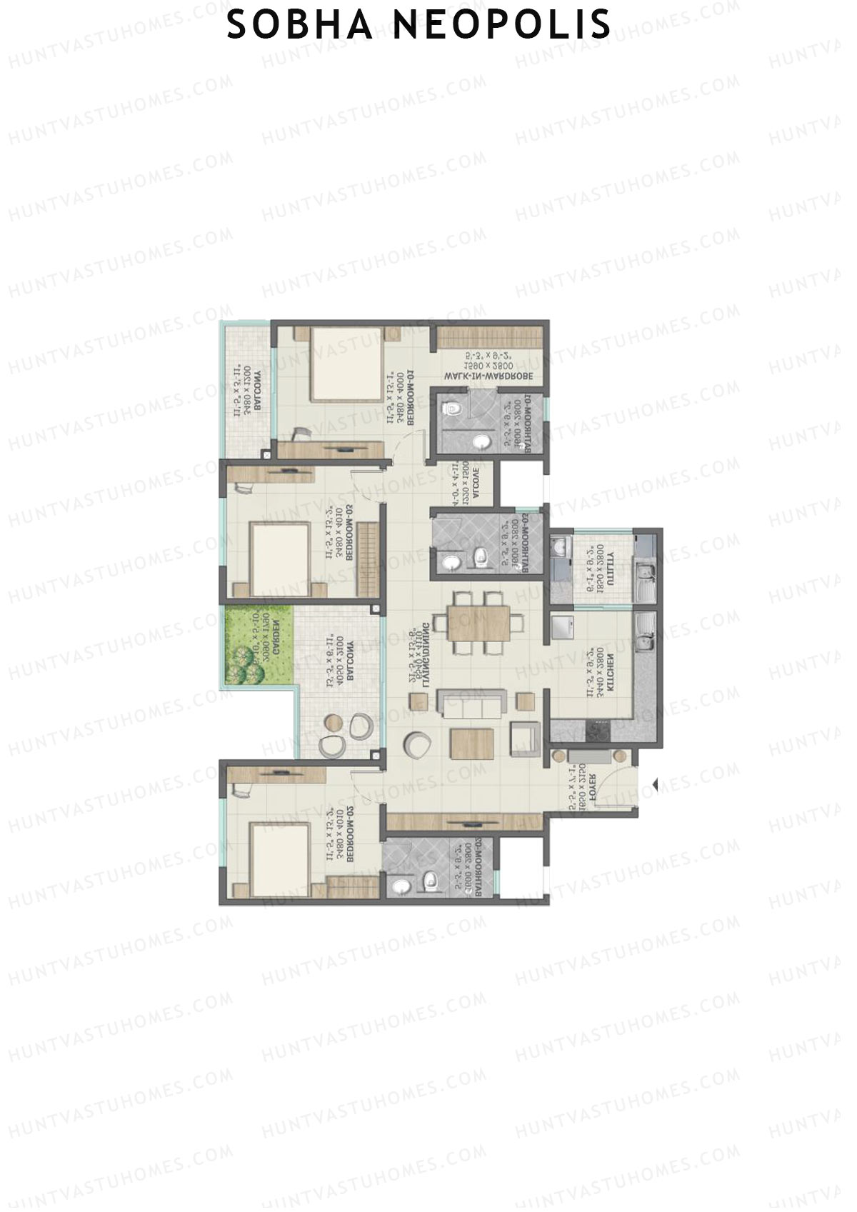 Sobha Neopolis Wing 2 Unit 3 (Type F) Floor Plan
