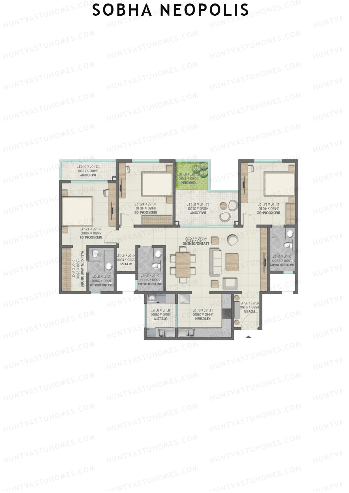 Sobha Neopolis Wing 2 Unit 4 (Type F) Floor Plan