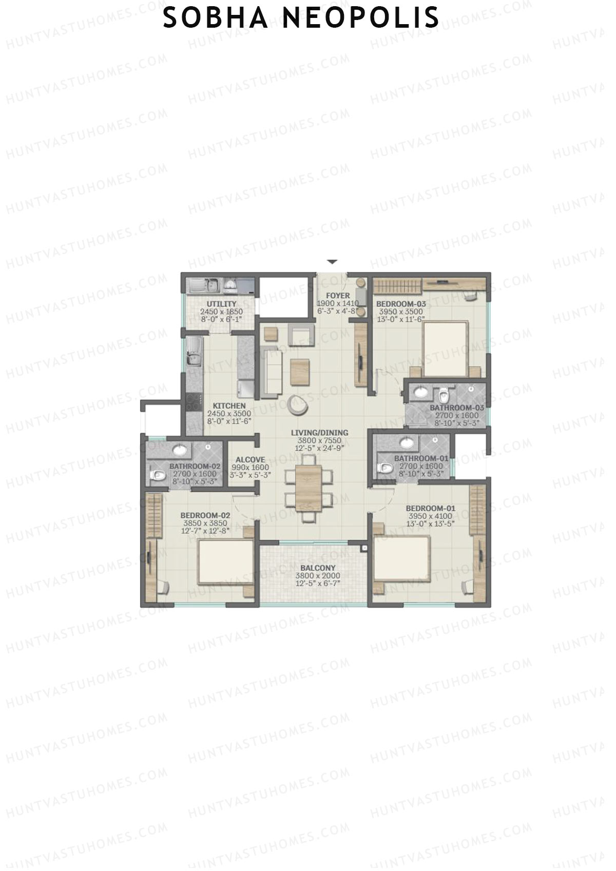 Sobha Neopolis Wing 2 Unit 6 (Type N) Floor Plan