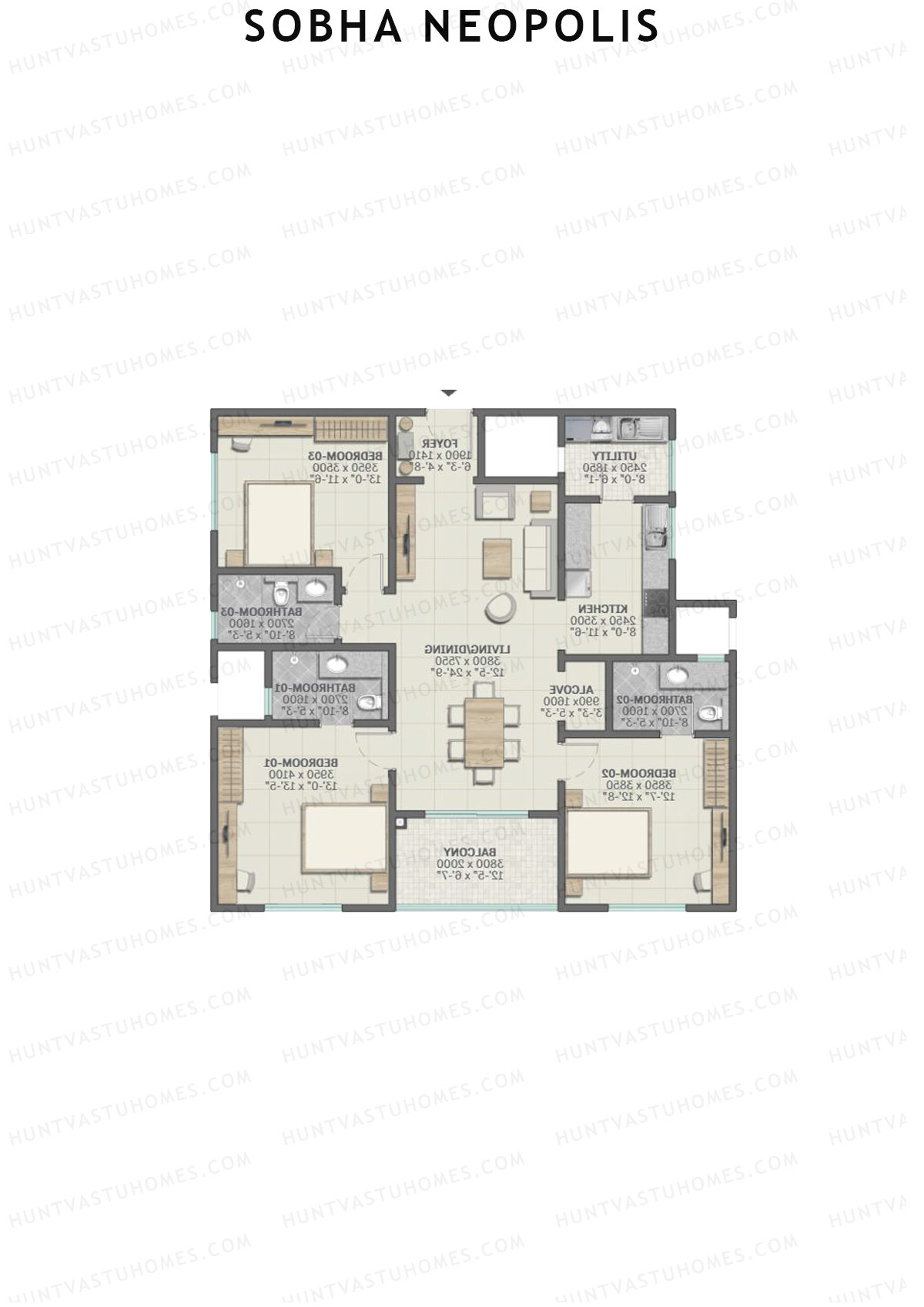 Sobha Neopolis Wing 3 Unit 1 (Type N) Floor Plan