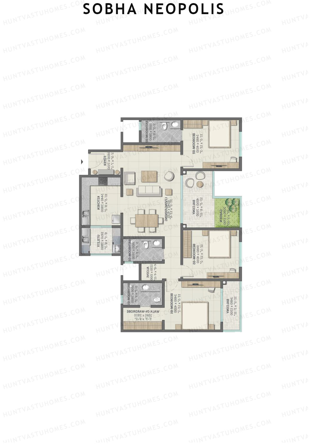 Sobha Neopolis Wing 3 Unit 5 (Type F) Floor Plan