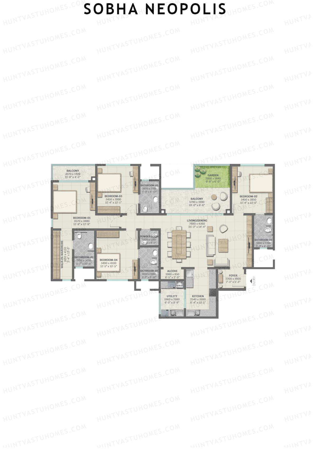 Sobha Neopolis Wing 4 Unit 1 (Type A) Floor Plan