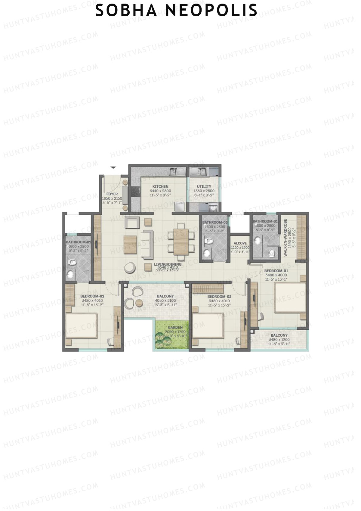 Sobha Neopolis Wing 5 Unit 2 (Type F) Floor Plan