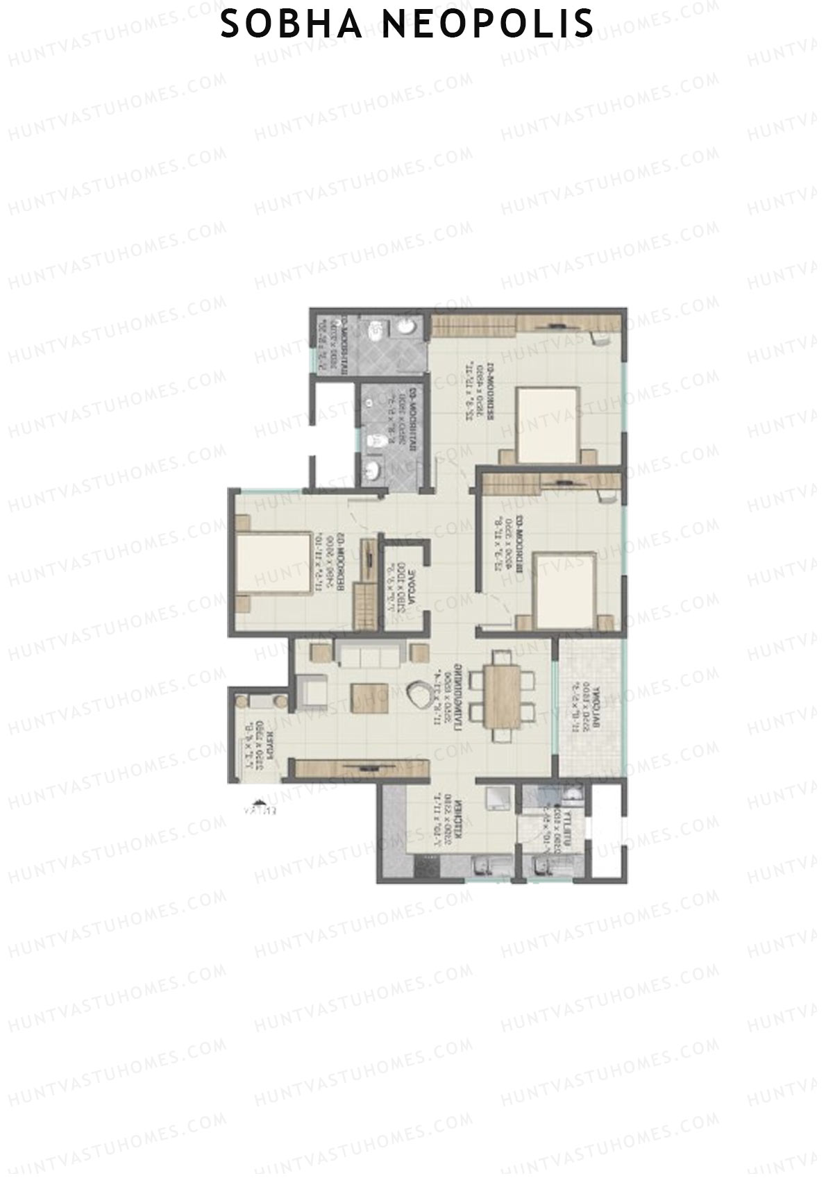 Sobha Neopolis Wing 5 Unit 6 (Type P) Floor Plan