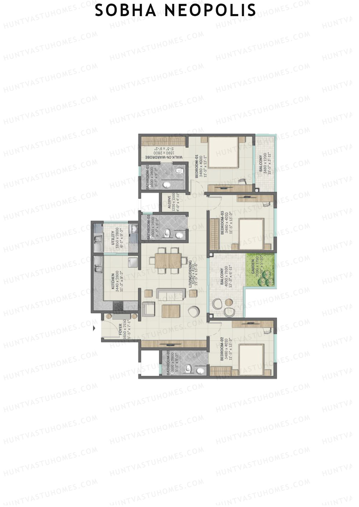 Sobha Neopolis Wing 6 Unit 1 (Type F) Floor Plan