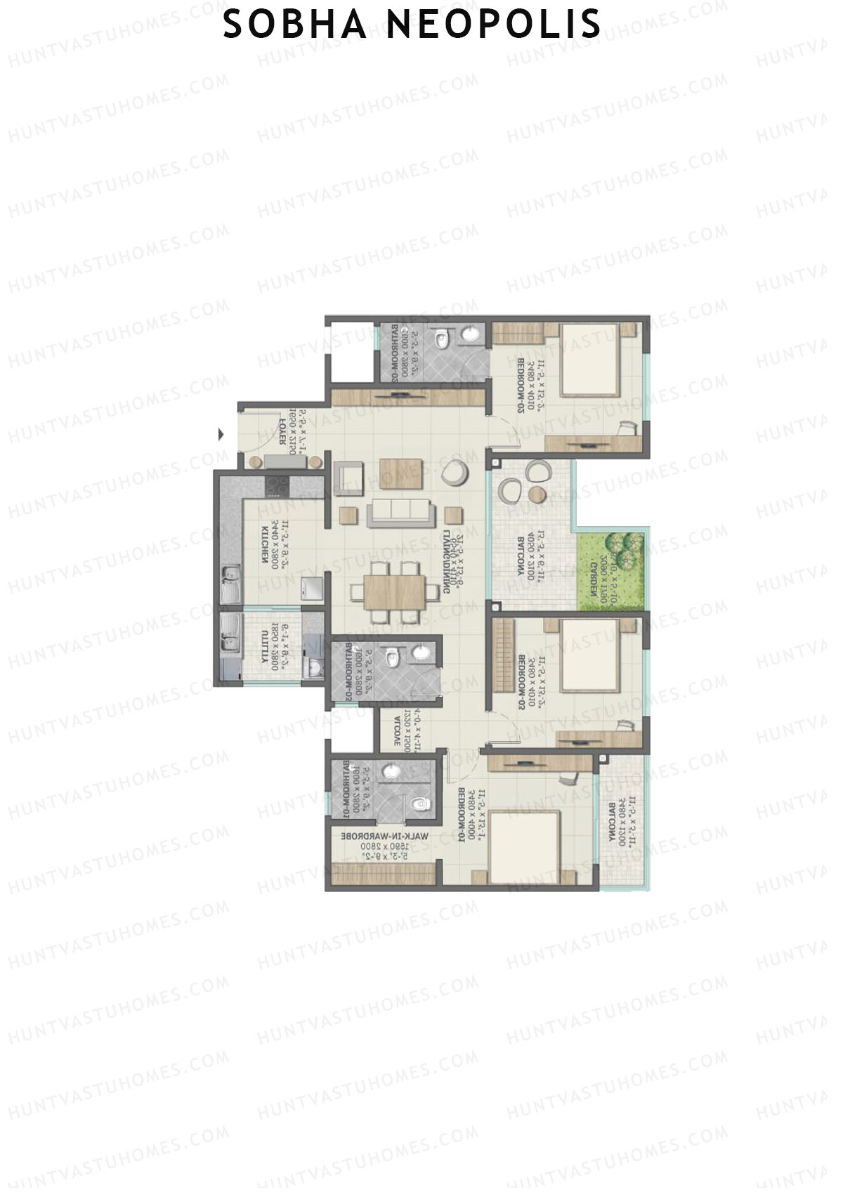 Sobha Neopolis Wing 6 Unit 2 (Type F) Floor Plan