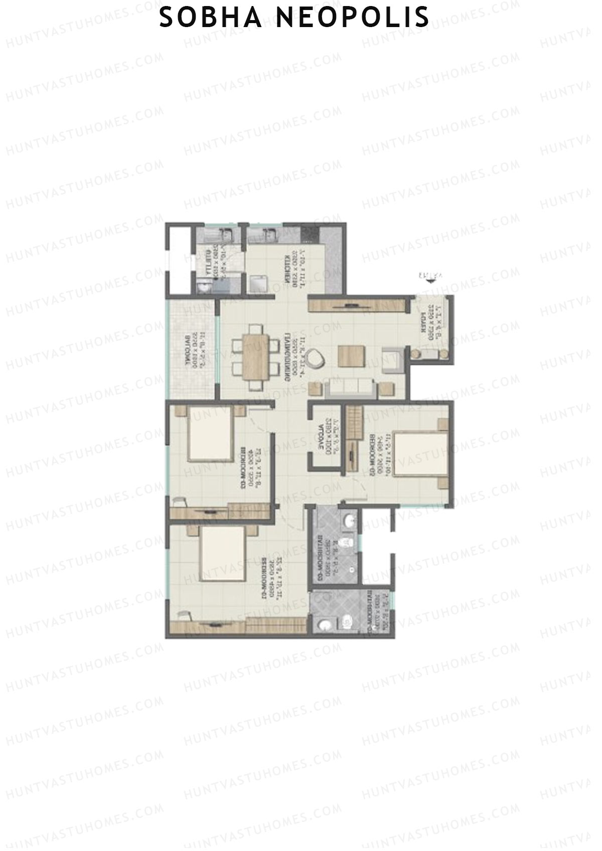 Sobha Neopolis Wing 6 Unit 3 (Type P) Floor Plan