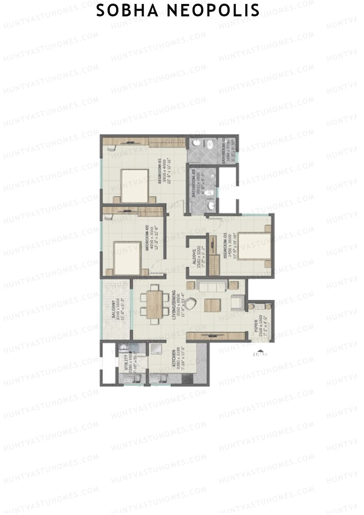 Sobha Neopolis Wing 6 Unit 4 (Type P) Floor Plan