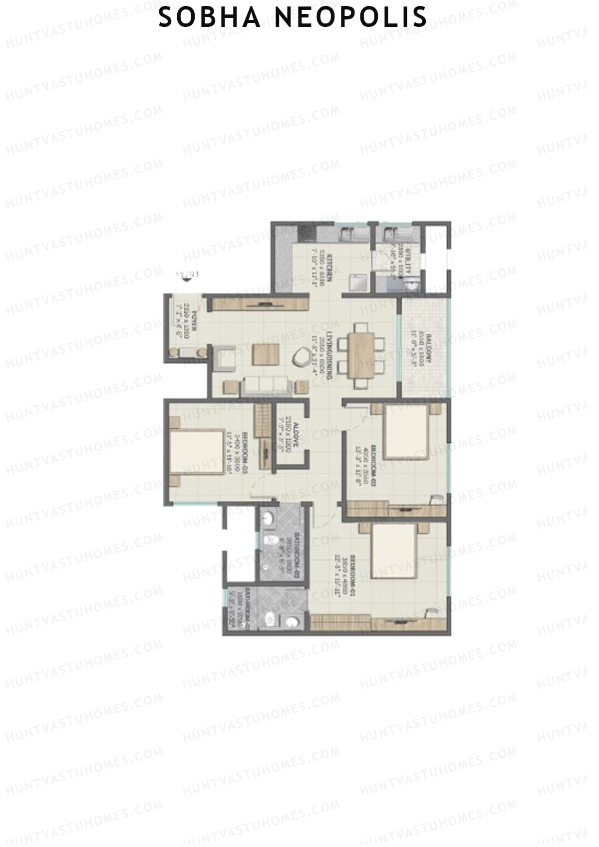 Sobha Neopolis Wing 7 Unit 1 (Type P) Floor Plan