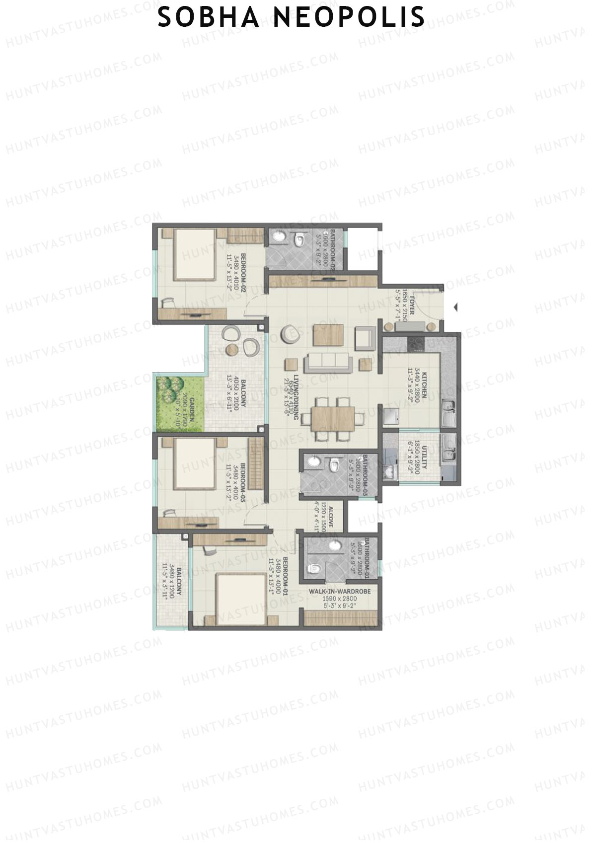 Sobha Neopolis Wing 7 Unit 2 (Type F) Floor Plan