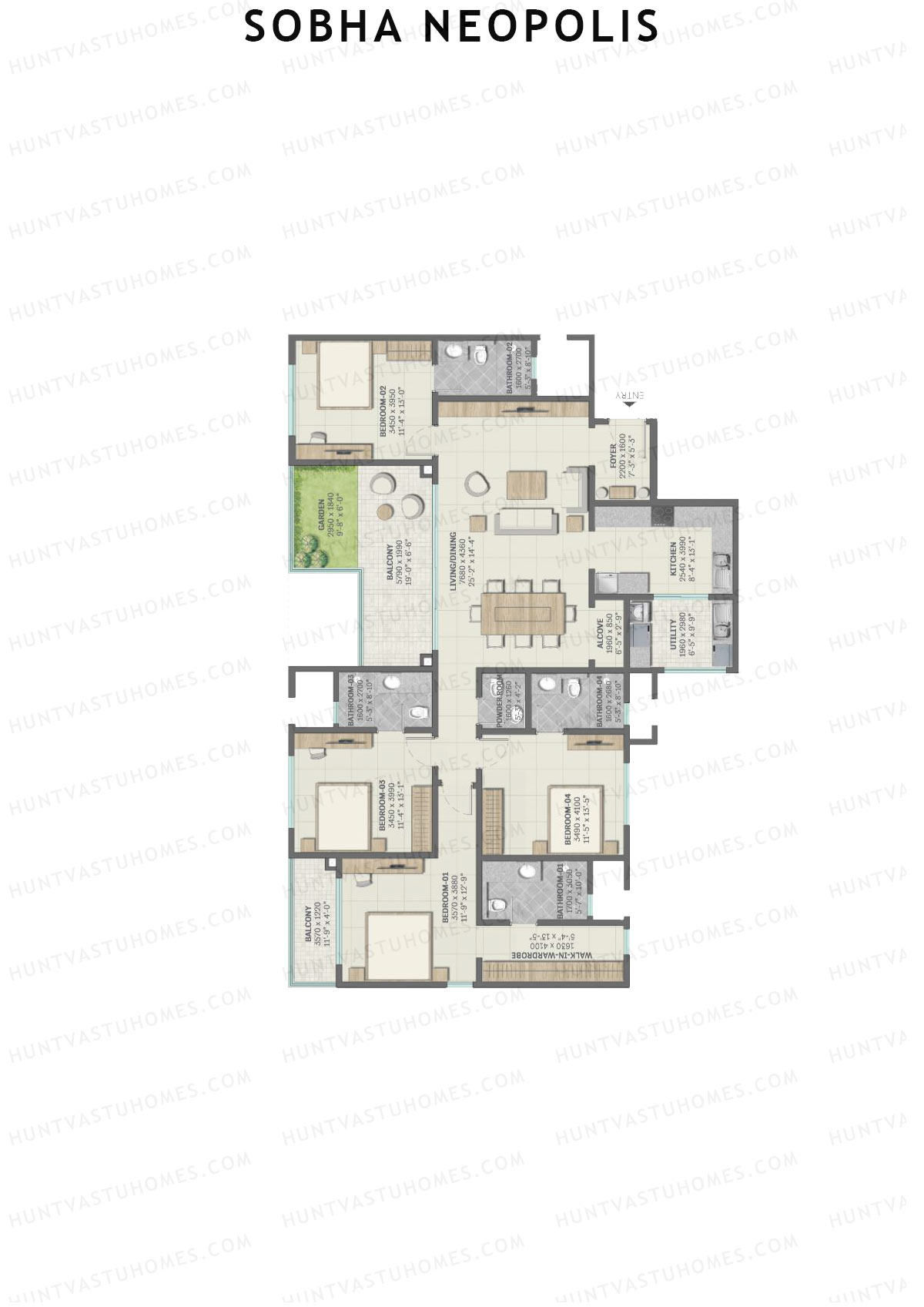 Sobha Neopolis Wing 8 Unit 4 (Type A) Floor Plan