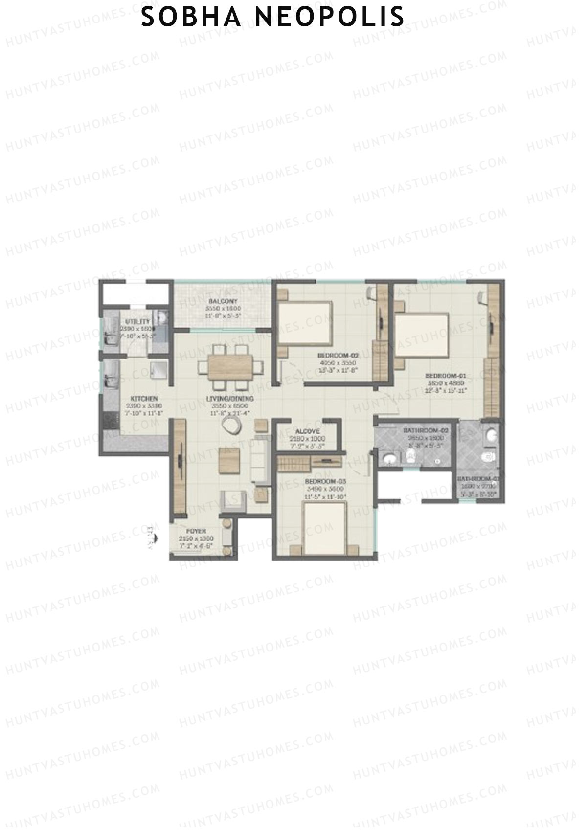 Sobha Neopolis Wing 8 Unit 6 (Type P) Floor Plan
