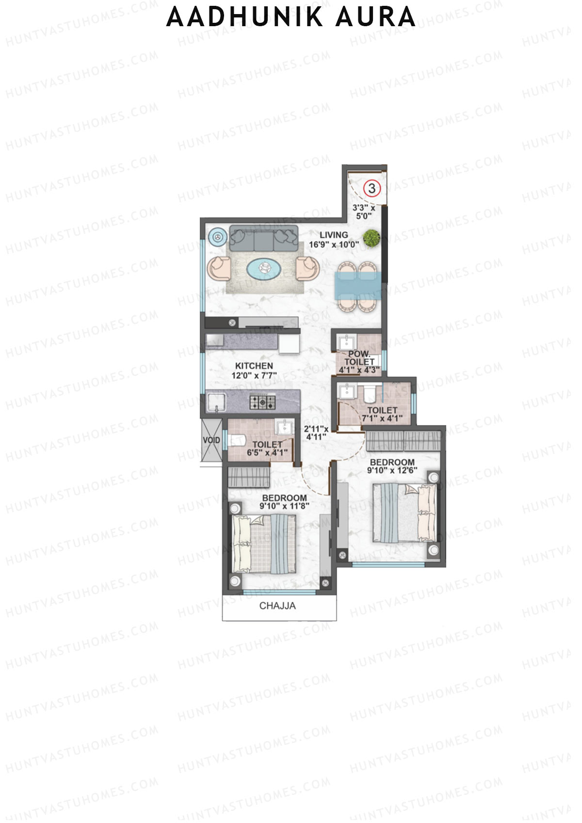 Aadhunik Aura Tower A Unit 3 Floor Plan
