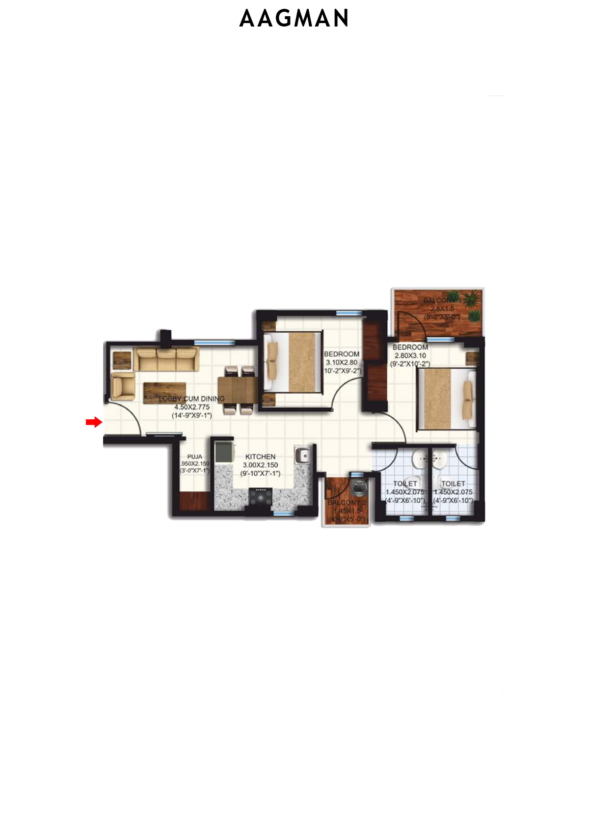 Aagman Tower 10 Unit 1 (Type D1) Floor Plan
